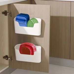 Bawuie Adhesive Cabinet Door Organizer, Lid Organizer for Food Storage Container Lid, Wall Mounted Over Pantry Door Organizer Bin Holder Caddy for Plastic Lid Kitchen Bathroom, White, 2 Pack