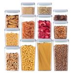 Kahyeets 12PCS Pop Food Storage Containers with Lids Stackable Spaghetti Container with Labels Pasta Organizer for Kitchen Pantry Cereal Snack Flour Sugar Coffee (1.3, 2.1, 2.9, 3.5) Qt *3