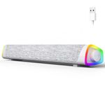 SOULION R30 Plus Computer Speakers, Wired USB-Powered Bluetooth V5.3 PC Sound Bar, Colorful LED Lights with Switch Button, Portable Computer SoundBar Speaker for Desktop Laptop Phone（Not 3.5mm AUX）