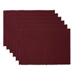 DII Washable Ribbed Cotton Placemat, Set of 6, BlackBerry Burgundy Red - Perfect for Fall, Dinner Parties, BBQs and Everyday Use