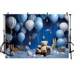 MEHOFOND 7x5ft Boys 1st Birthday Backdrop Blue White Hot Air Balloons Little Bear Photography Background Baby Shwoer Cake Smash Kids Party Decor Backdrop Photo Studio Props