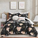 Lush Decor Black Vintage Paris Rose Butterfly 7 Piece Reversible King Comforter Bedding Set