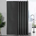 Furlinic Shower Curtain Mould Proof Resistant Wetroom Bathroom Polyester Fabric Shower Curtains Liner Waterproof Rustproof Washable Weighted with 12 Hooks Dark Grey Extra Long 200x240cm 78x94 Inch.