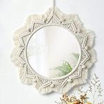 LOMOHOO Hanging Wall Mirror with Macrame Fringe Set Round Boho Antique Weave Mirrors Art Decor for Apartment LivingRoom Bedroom Baby Nursery