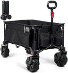 TIMBER RIDGE Folding Trolley Cart Detachable Big Wheels 100kg Capacity Collapsible Festival Wagon for Camping Garden Picnic Beach Shopping, Pull Along Trolley with Adjustable Handle & Cover Bag, Black