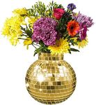 Disco Ball Planter | 7” Disco Ball Vase for Flowers & Plants | Handmade Gold Color Square Large Mirrors Center Piece | for Indoor & Outdoor Decor | Disco Ball Plant Holder Gold