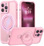 MOCCA Design for iPhone 13 Pro Case with Magnetic Invisible Stand [Full Camera Protection] [Compatible with Magsafe] Military Drop Shockproof Translucent Matte Phone Case Cover 6.1",Pink