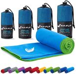 Fit-Flip Camping towel - ultra lightweight & compact microfibre towel - quick dry sports towel for gym - the perfect beach, travel & swim towel (40x80cm blue - green edge)