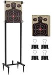 Koutemie Outdoor Shooting Target Stand with 10pcs 17x25 Inch Paper Targets, Heavy Duty Range Target Holder with Adjustable Base for Cardboard Silhouette, H Shape, Black