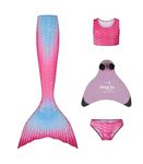 Planet Mermaid Kids Deluxe Mermaid Tail Set for Girls inc Blue Magic Fin, Tail, Crop Top & Briefs. Passion Pink, 6-7 Years