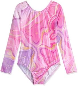 HOZIY Gymnastics Leotards for Girls Long Sleeve 4t 5t Toddlers Pink Purple Marble Sleeved Kids Leo Tumbling Outfits Sparkle Clothing Apparel