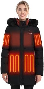 Venustas Women’s Long Heated Parka Jacket, 6 Heating Zones, Detachable Faux Fur Hood, Water-repellent Winter Coat