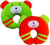 First Kick Cute Baby Pillow Polyester Designer Headrest Cartoon Design Kids Baby Pillow Neck Protector Pack of 2 Parrot Green, Orange