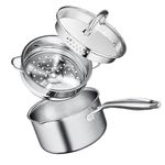 Leetaltree 2.5 Quart Stainless Steel Saucepan with Steamer Basket, Tri-ply Construction, Versatile Sauce Pan with Double-Sized Drainage Lid - Perfect for Cooking Gravies, Pasta, Vegetable and More