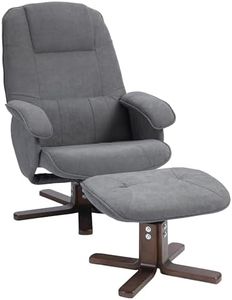 HOMCOM Linen Swivel Recliner Chair with Footstool, Upholstered Reclining Armchair with Wooden Base for Living Room, Grey