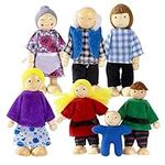 Wooden Dolls House People Family Play Set with 7pcs Mini Lovely People Toy, Kids Pretend Play Figures Accessories for Dollhouse, Gift for Boys and Girls