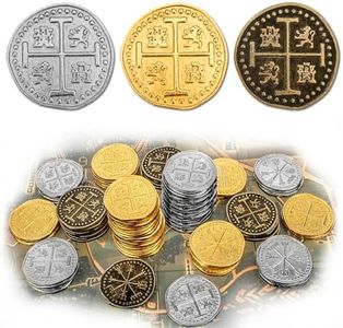 Byhoo 36 Pcs Metal Pirate Token Coins Set, Realistic Treasure Spanish Currency Coins for Pirate Treasure Chest Treasure Hunt Cosplay Toy Board Game