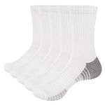 YUEDGE Women's White Fitness Training Sports Socks Moisture Wicking Cotton Cushioned Athletic Crew Socks For Women Size 3-5, 5 Pairs