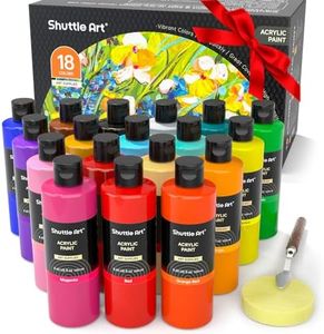 Shuttle Art Acrylic Paint, 18 Colors Acrylic Paint Bottle Set (240ml/8.12oz), Rich Pigmented Acrylic Paints, Bulk Painting Supplies for Artists, Beginners and Kids on Rocks Crafts Canvas Wood Ceramic