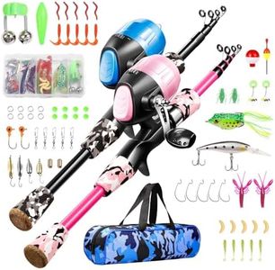 Gamashino Kids Fishing Pole Set - 2Pack Rod and Reel Combo Kit with Tackle Box Fishing Line for Children Beginner (Pink+Black,4.92)