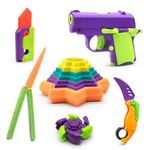 6pcs Anxiety Relief Sensory Toys, Fidget Gun Toy with Pistol Shaped Fidget Slider Plastic Carrot Knife Toy Claw Knife, Stress Relief Gun Fidget Toys for Kid Adult Present