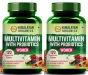 Himalayan Organics Multivitamin With Probiotics Supplement For Women With 60+ Essential Ingredients | Multiminerals For Immunity and Energy Hair Skin & Bone Support - 120 Veg Tablets x Pack of 2