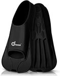 Odoland Snorkel Fins, Diving Fins for Adult, Full Foot Pocket Travel Size Swim Training Fins, Silicone Snorkeling Fins, Comfortable Flippers for Men and Women, Black，L
