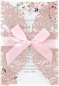 AdasBridal 50Pcs Pink Glitter Wedding Invitation Kit Laser Cut Hollow-out Personalized Wedding Invitations with Envelopes and RSVP Cards for Quinceanera Birthday Baby Shower Anniversary