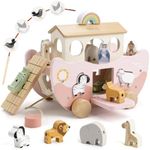 Joyreal Pink Wooden Noah's Ark Toy for 1 Year Old Baby Girl Baptism Gifts
