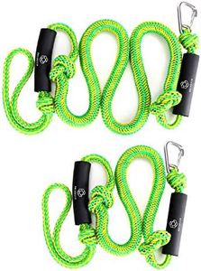 Obcursco PWC Bungee Dock Line Stretchable for Kayak, Boat, Marine, Sets of Two(4ft & 6ft) with Foam Float Perfect for Jet Ski, SeaDoo, Yamaha WaveRunner, Kayak, Pontoon, Green/Yellow