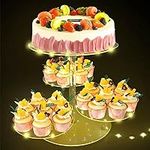 YIQXKOUY 4 Tier Round Acrylic Cupcake Tower Stand with LED String Light Cupcake Display Stand Cupcake Holder for Birthday, Baby Shower, Tea Party and Wedding Décor