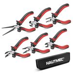 HAUTMEC 6PCS Mini Pliers Set High Leverage Multi Pliers Tool Set with Mini Needle Nose Pliers,Linesman Pliers,Long Nose Pliers,Bent Nose Pliers,Diagonal Cutters,End Cutting Pliers HT0275