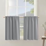 Half Window Tier Light Gray Short Curtains 30 Inches Long for Small Window Treatments Rod Pocket Solid Blackout Grey Cafe Curtains for Kitchen/Kids Bedroom/Cabinet/Basement/RV Bunk Bed ,One Pair