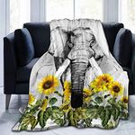 Elephant and Sunflower Blanket Anti Pilling Throw Blankets Cozy Durable Blankets for Office Couch Cinema Gifts Quality Washable 50x40 Inch