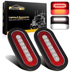 Partsam 2Pcs 6.3" inch Oval Truck Trailer Led Tail Stop Brake Lights Taillights Running Red and White Backup Reverse Lights, Sealed 6.3 inch Oval led Trailer Tail Lights w reflectors Flush Mount