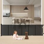 34X100” Extra Wide Safety Retractable Baby Gate, Extra Wide Safety Kids or Pets Gate, 34” Tall, Extends to 100” Extra Wide, Built-in Reinforce Strip Mesh Safety Dog Gate for Stairs (34”X100��”, Black)