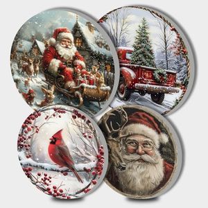 Tucocoo Stove Burner Covers, Christmas Santa Reindeer Gas Stove Burner Covers Set of 4, 8 Inches and 10 Inches Stove Top Covers for Electric Stove Metal Stove Cover, Red Cardinal Winter Kitchen Decor