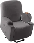 H.VERSAILTEX Rich Velvet Stretch Recliner Slipcovers 1 Piece Electric Power Lift Recliner Chair Cover Fitted Standard Large Power Lift Recliner with Side Pocket, Soft and Thick (Single Seat, Grey)