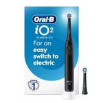 Oral-B iO2 Electric Toothbrush, for an Easy Switch to Electric, Night Black, Rechargeable Electric Toothbrushes, iO Series 2 Starter Kit with 1 Power Toothbrush and 2 Brush Heads