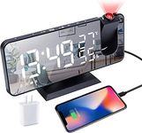 Projection Digital Alarm Clock for Bedrooms, Radio Alarm Clock on Ceiling, USB Charger Port, Temperature & Humidity Display, 7.3” Large Mirror LED Display,12/24H,Snooze,Dual Loud Alarm Clock- 4 Dimmer