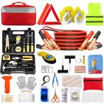 Car Emergency Kit,Multifunctional Roadside Assistance Auto Safety Tool with First Aid Kit, Jumper Cables, Tow Strap, Rain Coat, Tire Pressure Gauge for Your Car, Truck or SUV (Car Emergency Tool)