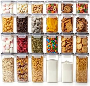 Comsaf 24 Pack Airtight Food Storage Containers with Lids (6x2L+12x1.4L+6x0.8L), BPA-Free Plastic Kitchen Storage for Cereal Flour Sugar Pasta & Baking Supplies, Space-Saving Stackable, with 24 Labels