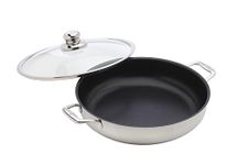 Swiss Diamond 5.3 Quart Stainless Steel Nonstick Saute Pan, Induction Compatible Chefs Pan with Double Handles and Tempered Glass Lid, Dishwasher and Oven Safe