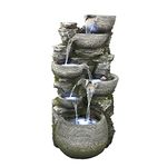 Water Fall Fountain Labyrinth 6 Tier Cascading Stones Bowl Water Fountain Tiers Waterfall Fountain With Led Lights And Pump For Indoor Waterfall Fountain, Outdoor Garden Patio Deck Front or Backyard Decor Large 40-inch Tall Freestanding Grey