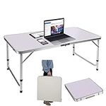 4ft Aluminum Laptop Desk Foldable Notebook Computer Sofa Table, Height Adjustable Folding Writing Study Desk Table for Small Spaces Home Office Desk, Simple Collapsible Corner Desk, 120x60x70/62/55cm