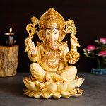 Shyam Antique Creation 12" Action Large Lord Ganesha Statue For Home Decor Marble Ganesha Idol On Lotus Ganesh Ji Marble Dust Idol Statue Murti, White