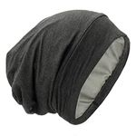 Satin Lined Hair Cover Sleep Cap - Adjustable Stay on No Fading Slouchy Skull Night Sleeping Beanie for Frizzy Natural Curly Hair Protection - Solid Dark Grey