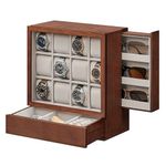 SONGMICS 12-Slot Wooden Watch Box, Watch Display Case with Window, Watch Display Cabinet, Coffee Brown UJOW014K01