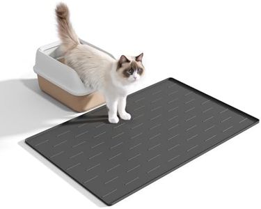 Pieviev Silicone Cat Litter Trapping Mat, 34''x22'' Large Cat Litter Mat, Easy to Clean & Soft on Kitty Paws, Waterproof Kitty Litter Pads for Indoor Cats, Dark Grey