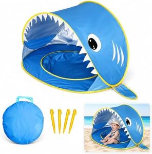 Lafefe Kids Beach Tent Pop Up, Shark Play Tent UV Sun Shelter Polyester Foldable 120×80×70cm Portable Baby Beach Tent for Indoor Outdoor Garden Camping（Blue）